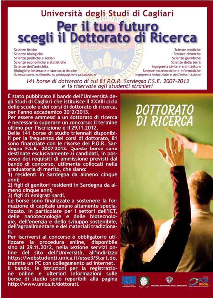 Locandina dottorati UniCA 2012 2013